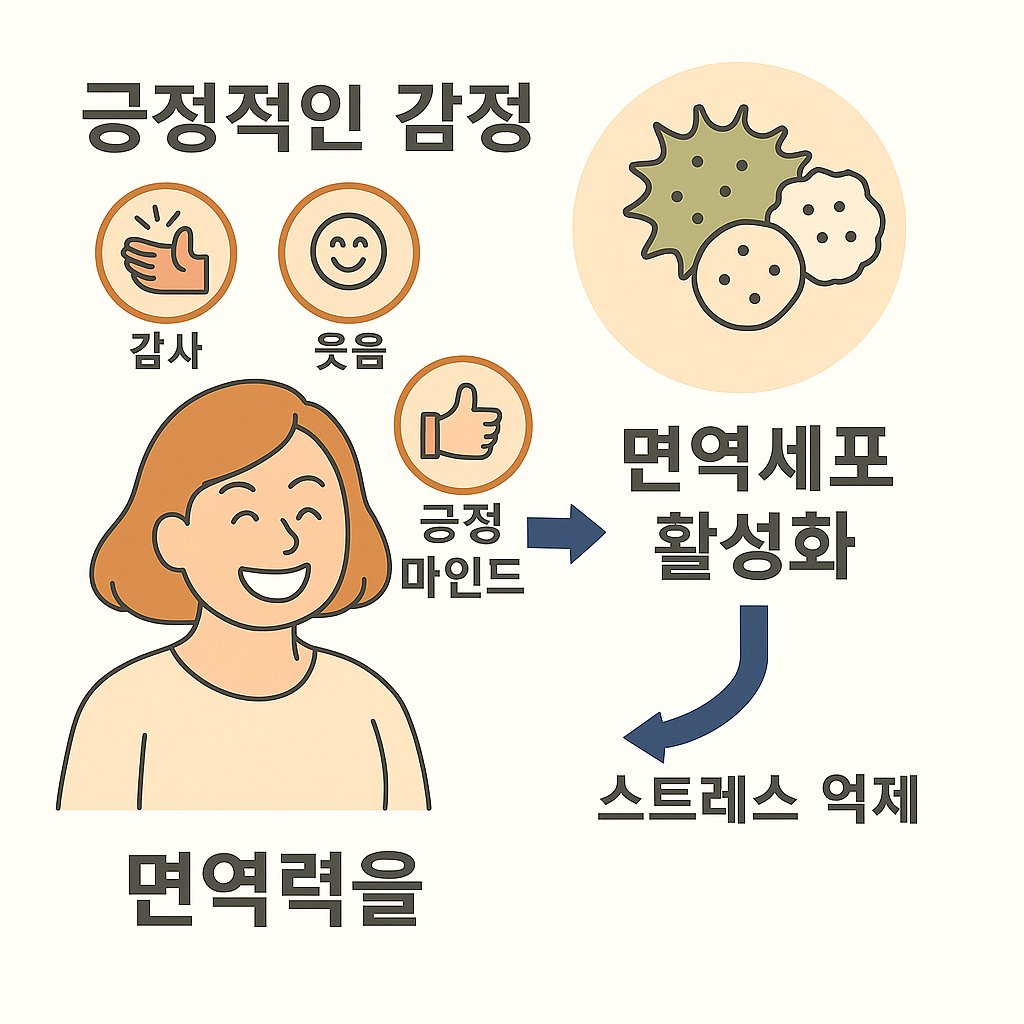 긍정 감정과 면역력의 관계를 설명하는 인포그래픽