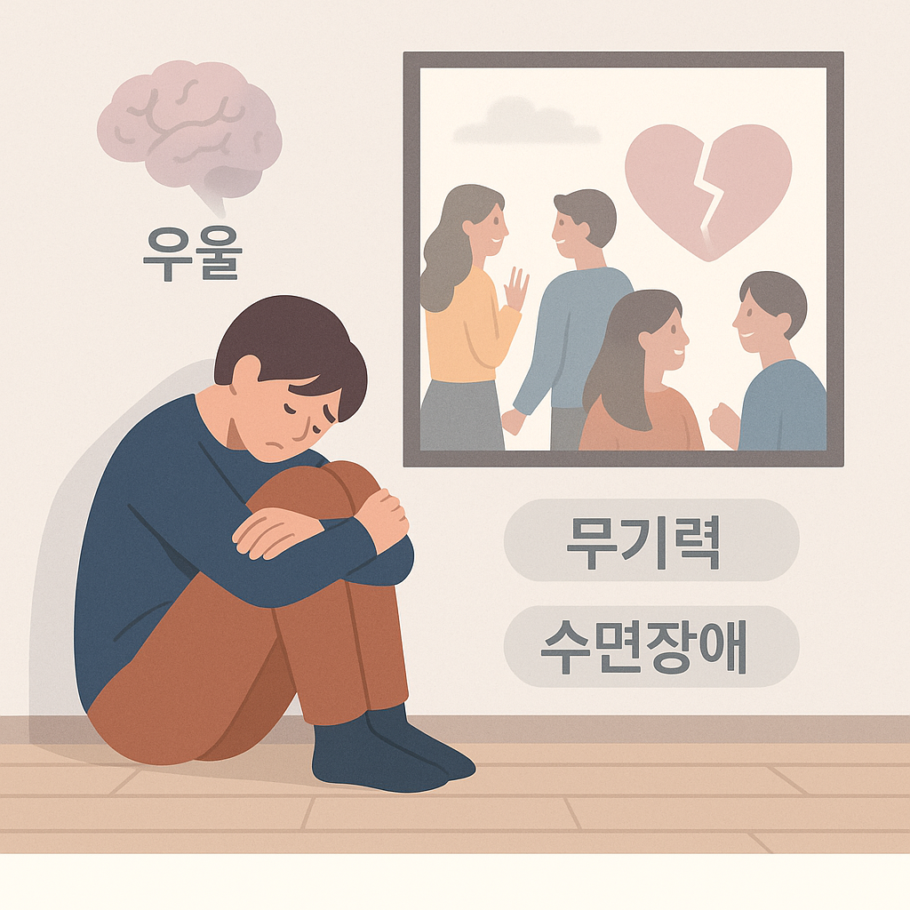 사회적 고립과 외로움이 정신건강에 미치는 영향을 표현한 일러스트