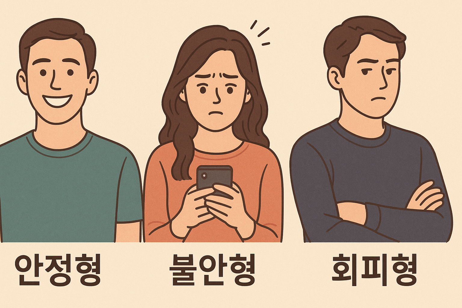 성인 애착 유형별 인물 예시 이미지