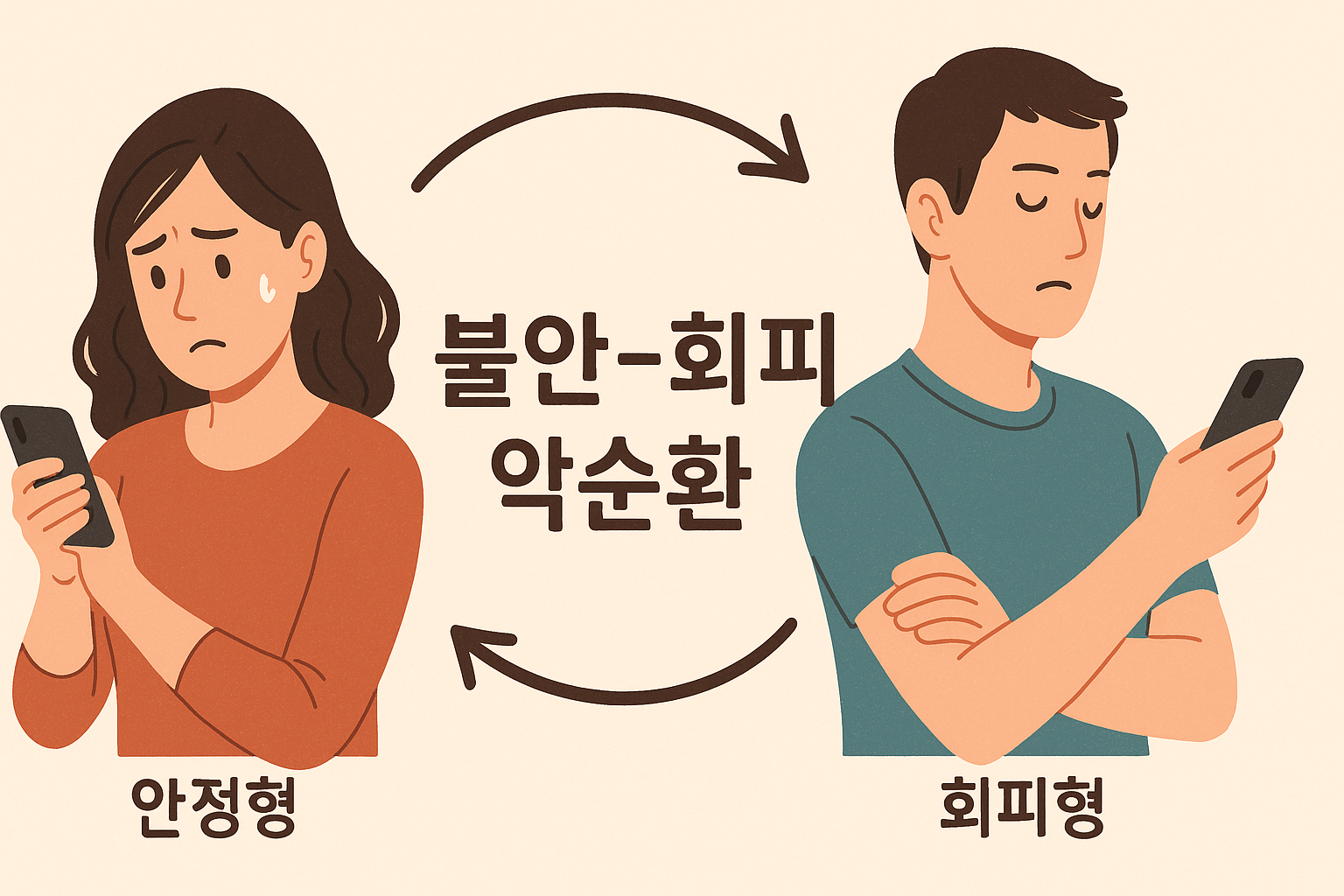 연애 중 불안형과 회피형의 상호작용 이미지