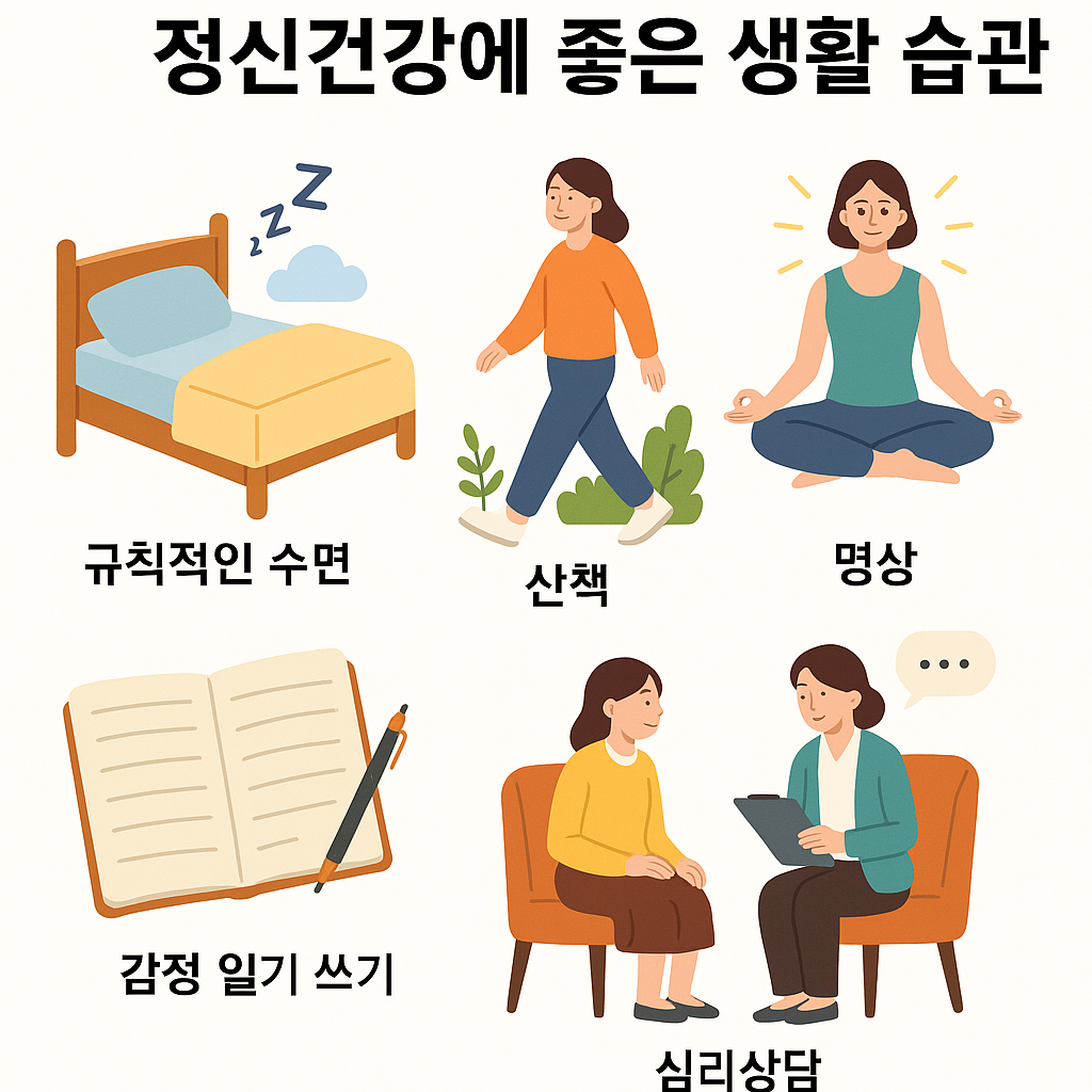 정신건강 예방과 회복을 위한 생활 습관 인포그래픽