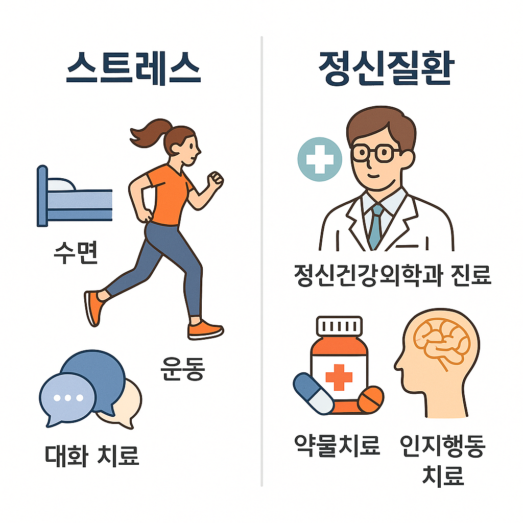 정신질환 진단 및 치료 접근법을 설명하는 의료 인포그래픽