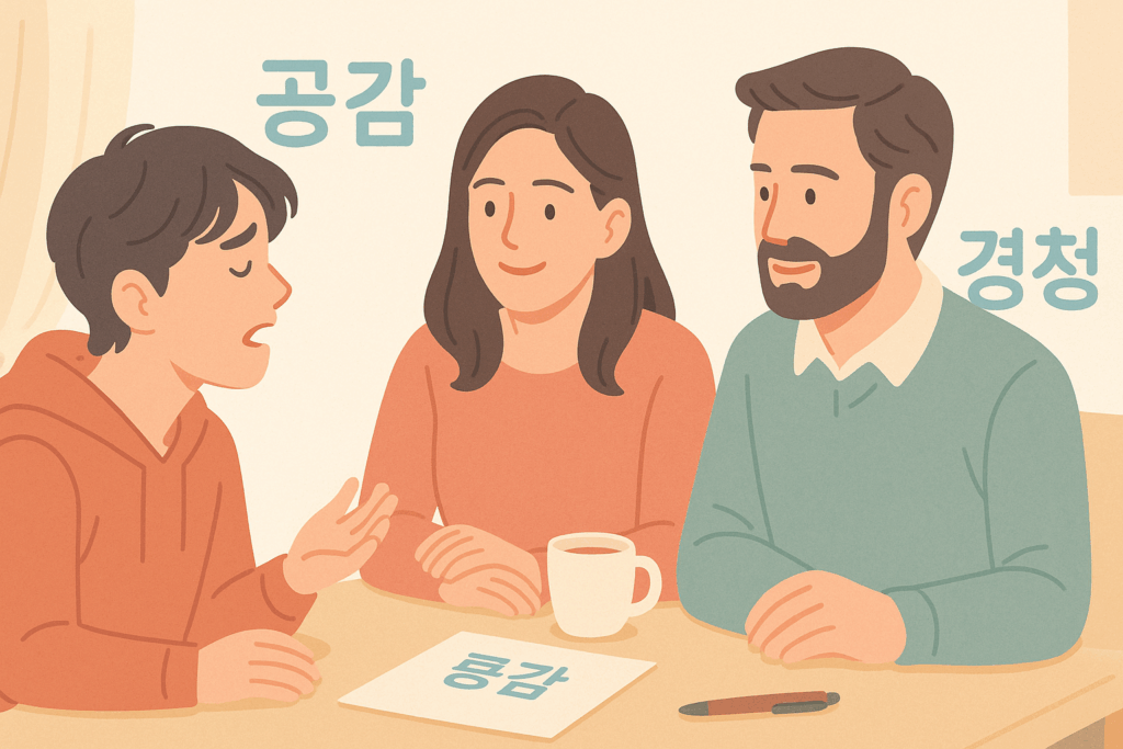 부모와 사춘기 자녀의 효과적 대화 장면 일러스트